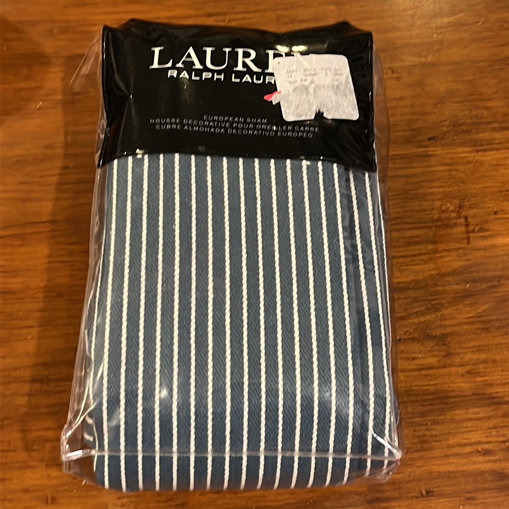 Ralph Lauren Euro European Pillow Sham blue striped new 26”x26”